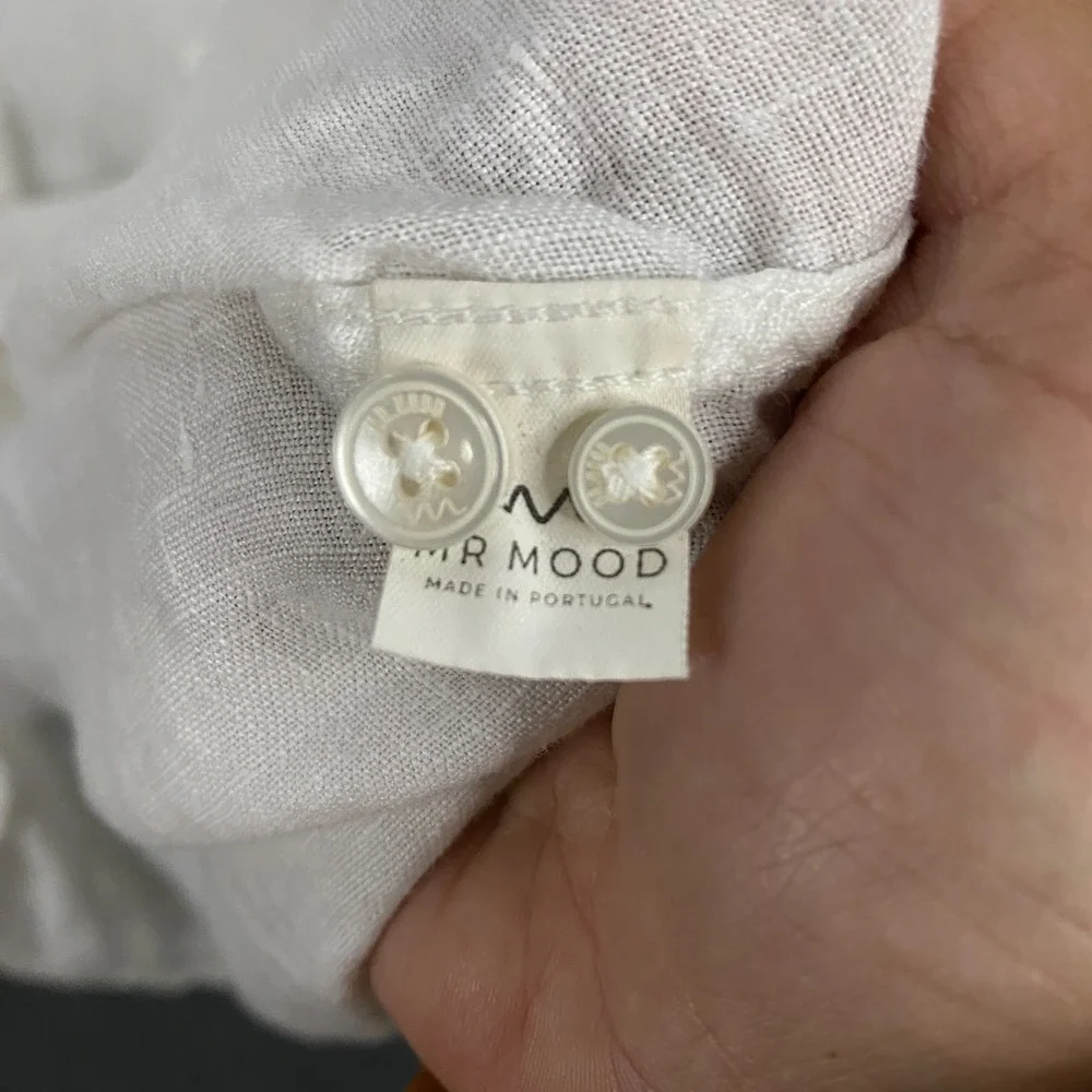Mr Mood Linen Shirt Mens Medium Band Collar White‎ Resort Vacation Portugal